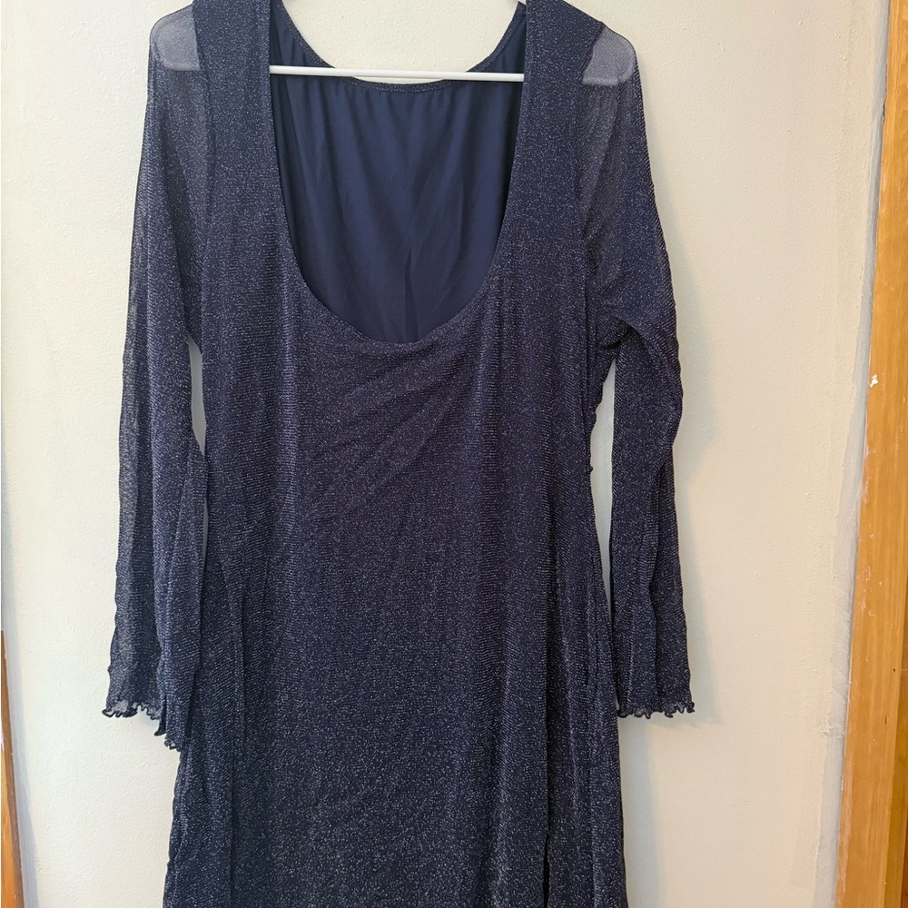 SHEIN Sparkling Navy Long Sleeve Dress